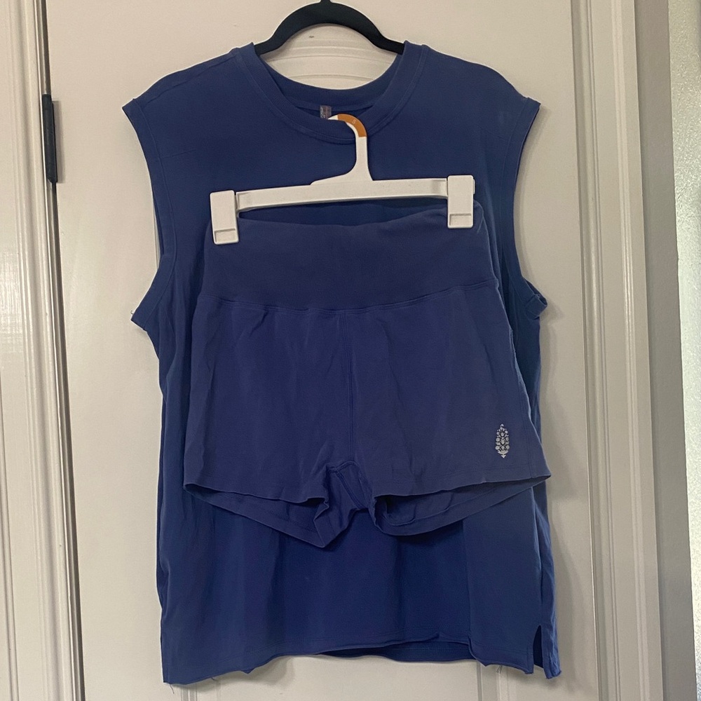 Women's Blue Muscle Tee and Shorts Set